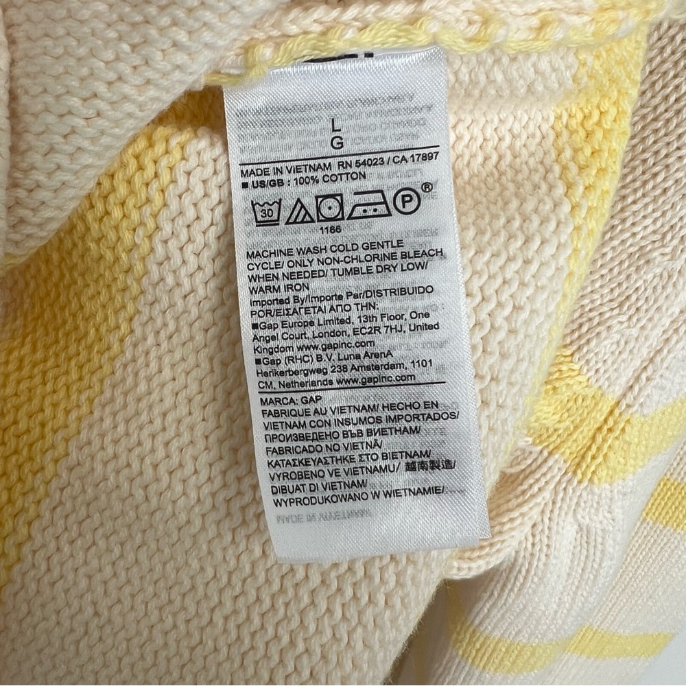 GAP Cream & Yellow Striped Knit Sweater L Rolled Neck Soft Classic Pullover - Picture 8 of 8